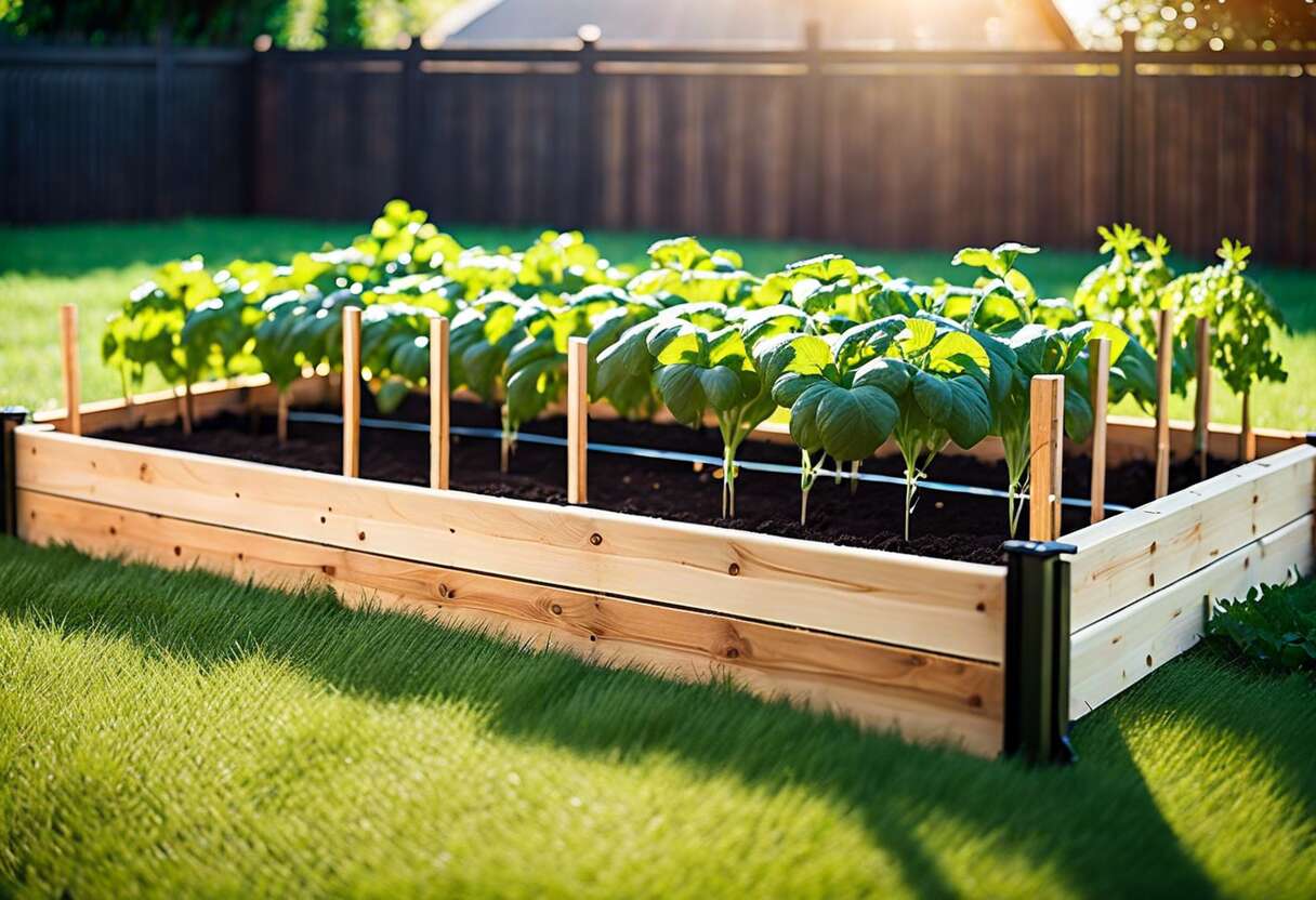 Potager en bois rectangulaire surélevé avec goutte-à-goutte intégré - 15m²