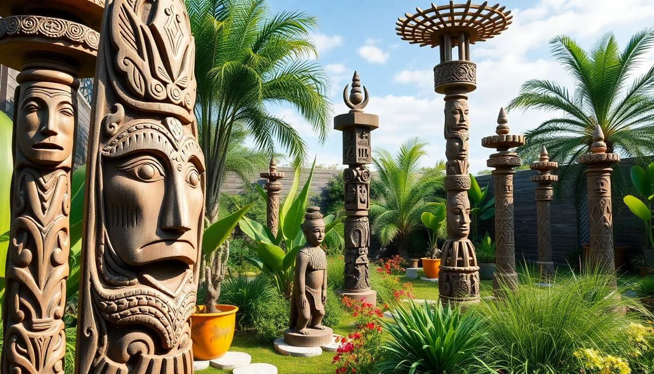 Totems et piliers décoratifs : l’art tribal au service du jardin moderne