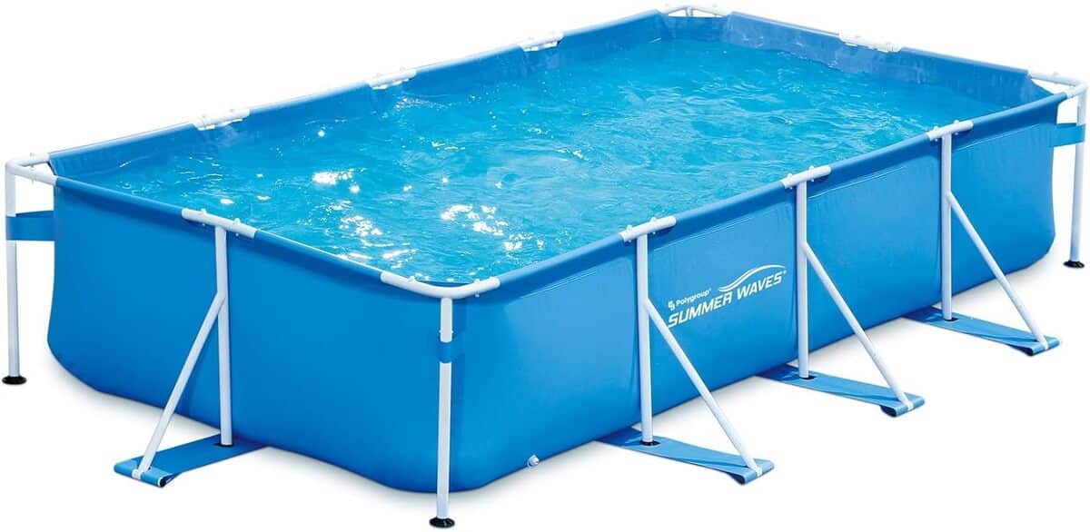 Test de la piscine tubulaire rectangulaire bleue Summer Waves 4, 57x2, 13x0, 84 m