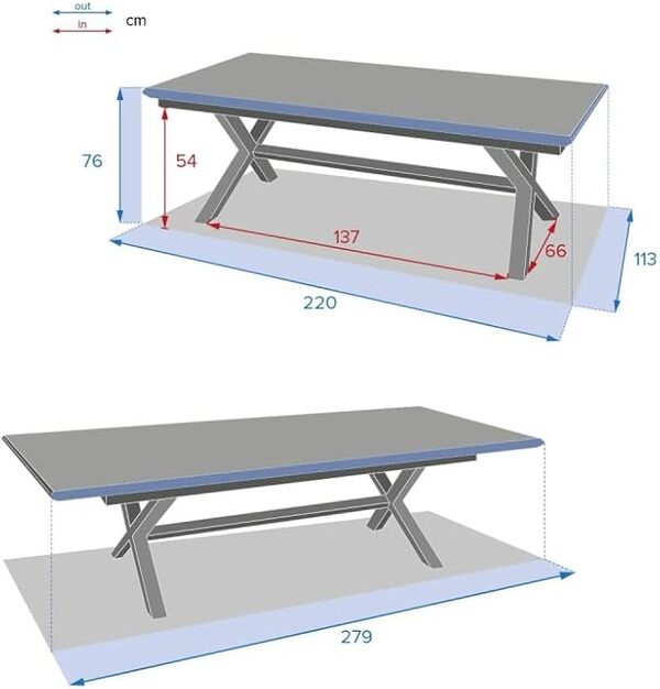Hespéride - Table de Jardin Extensible Axiome Gris Foncé - 10 Places - Aluminium Traité Epoxy Antirouille - Meuble d'Extérieur à Rallonge Automatique