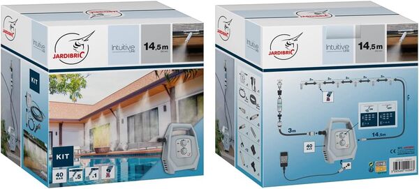 Jardibric - Kit de Brumisation KPBRU20 - Brumisateur - Pompe Programmable Jusqu'à 40 Bars, 14.5m, 7 Buses Anti-Goutte et Filtre Anti-Calcaire Inclus - Rafraîchissez Efficacement l'Air