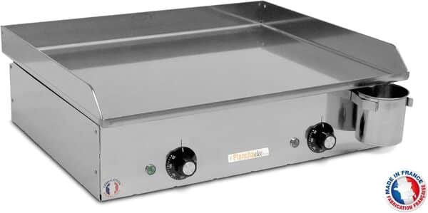 PLANCHAELEC - Plancha Electrique NEO E530-2400W - Couvercle + 2 Ustensiles - Inox - Thermostat Réglable - 8 Personnes - Made In France - L53 X P43 X H18 cm