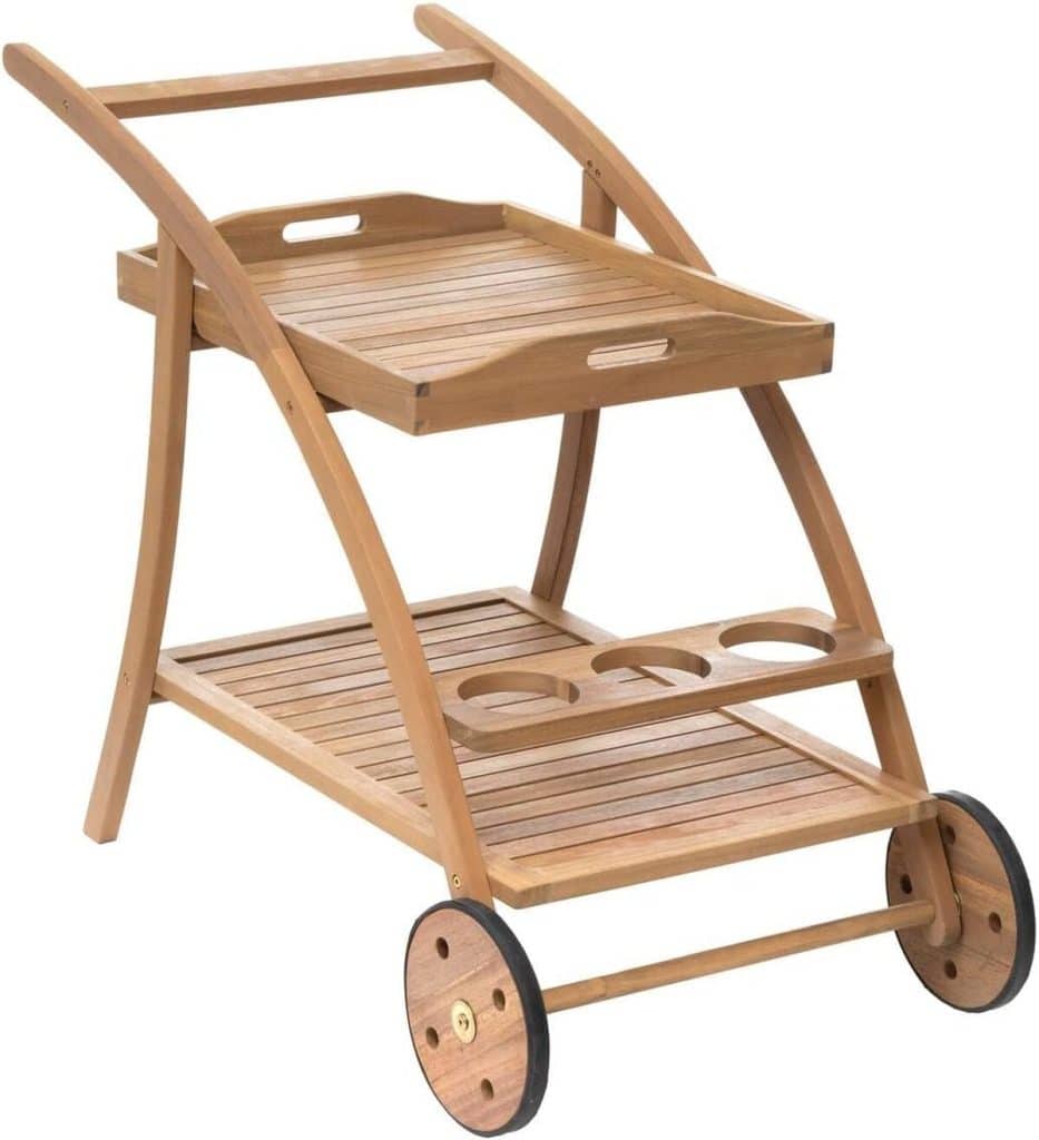 Test de la desserte Tiwi d'Hespéride en bois d'acacia pour extérieur