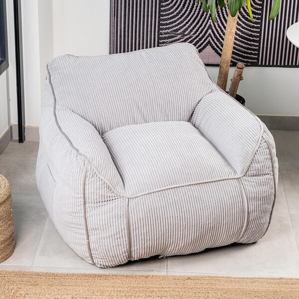 Bananair - Pouf Salon & Chambre en Velours Côtelé - Fauteuil Pouf Cocooning, Élégant & Douillet - Idéal pour Coin Lecture ou Cosy (Gris Clair)