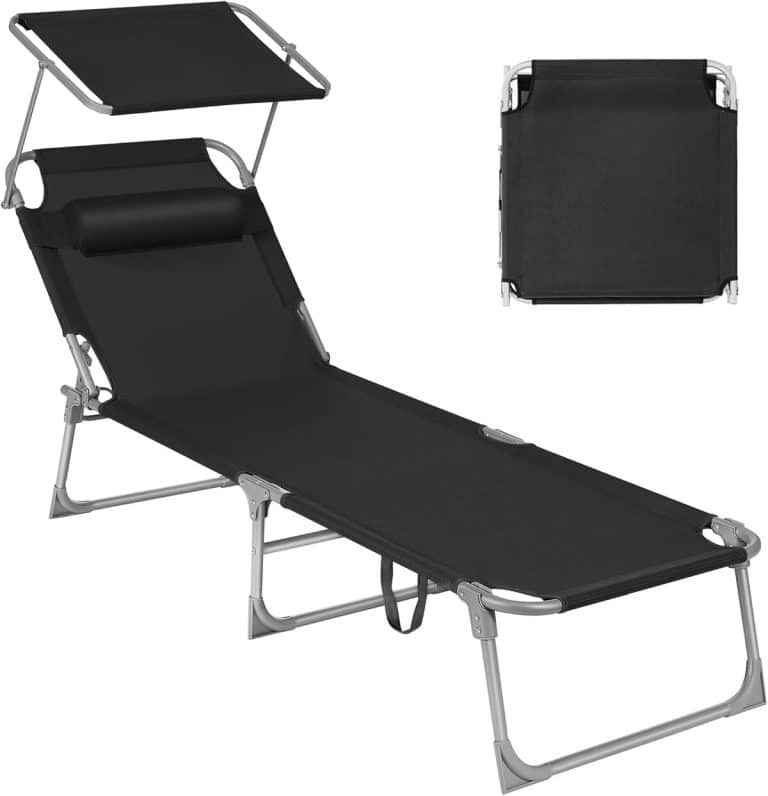 SONGMICS Chaise Longue Pliable Bain De Soleil Gris Foncé - 193x53x29 Cm, 150 Kg, Pare-Soleil & Appuie-Tête Réglable