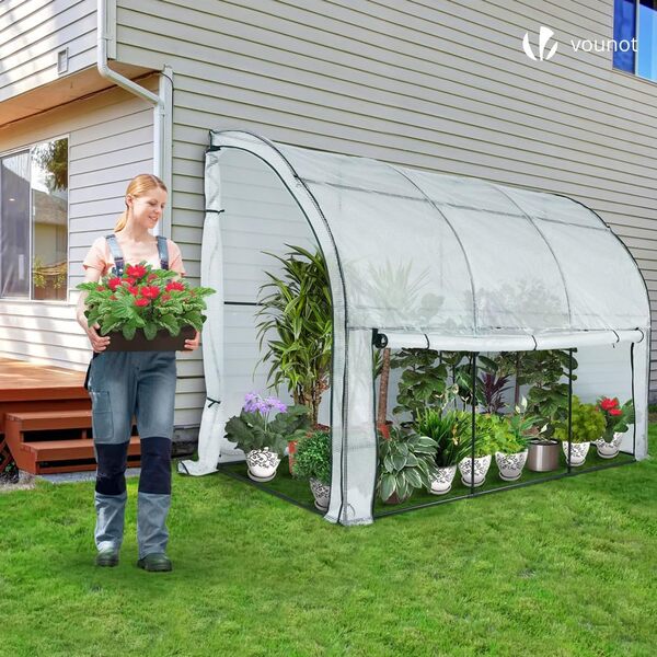 VOUNOT® Serre de Jardin en Toutes Saisons d'hivernage Murale Adossée pour Légumes Plantes Fleurs Adossée avec Bâche PE 135g/m2 a Tomate pour Balcon Terrase Jardin 300x100x180cm Blanc