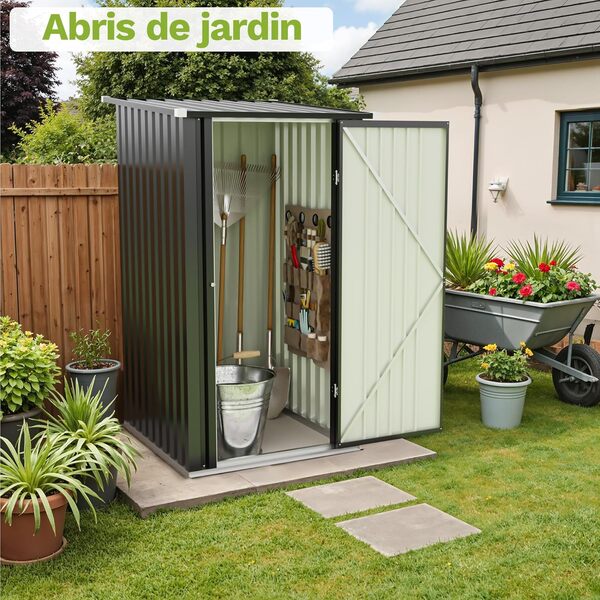 Abri de Jardin en Métal 95 x 98 cm Étanche avec Toit Incliné et Porte Verrouillable Armoire de Rangement Extérieur pour Jardin Terrasse ou Poubelles,Noir