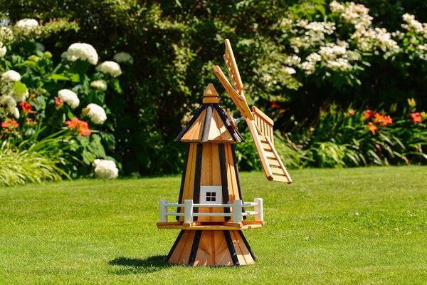 Grand moulin à vent décoratif en bois enduit avec roulements à billes