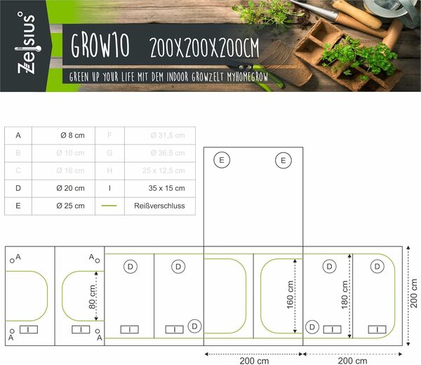 Zelsius Tente de Culture MyHomeGrow | Chambre ou Armoire de Culture, Chambre Noire, Serre (200 x 200 x 200 cm, Noir)