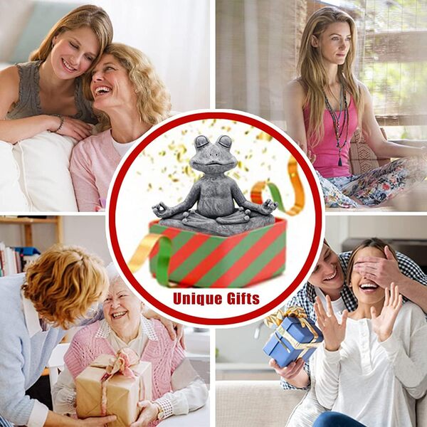 Statue de Grenouille Meditation Decoration Jardin Exterieur - Figure de Grenouilles Jardin Zen pour Salon balcon Chambre Home Décoration Cadeaux pour femmes/hommes/maman Anniversaire Gris 32CM