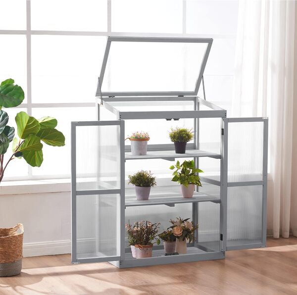 M MCombo 0760 Serre en Bois pour Balcon et Jardin, Petite Serre Greenhouse, résistante à l'hiver (Gris)