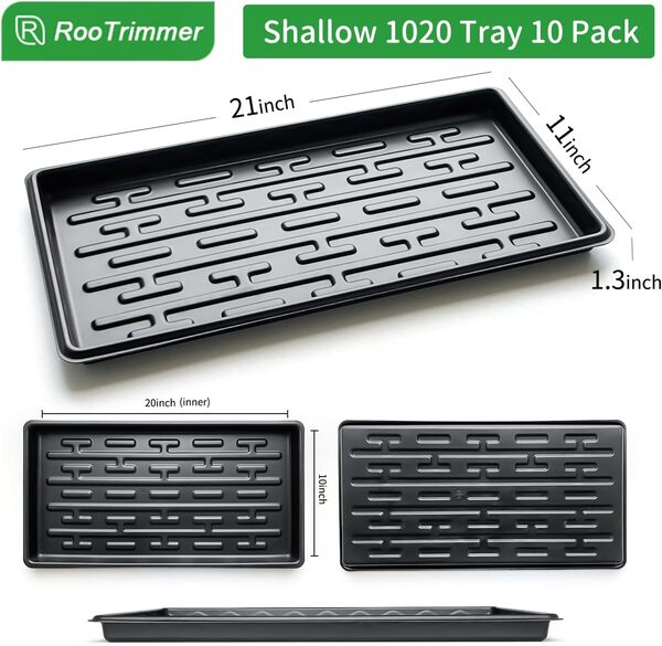RooTrimmer Plateaux Plats Peu Profonds 1020 pour pépinière - Spécialisés pour Tenir et Transporter des Plateaux de semis à 200 cellules (Hauteur de 3,3 cm), Plateaux de Germination Microgreen (YB01,