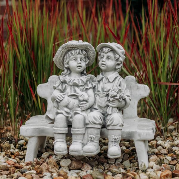 gartendekoparadies.de Figure de Pierre Massive garçon avec Fille sur Un Banc décoration de Jardin en Pierre reconstituée, résistant au Gel