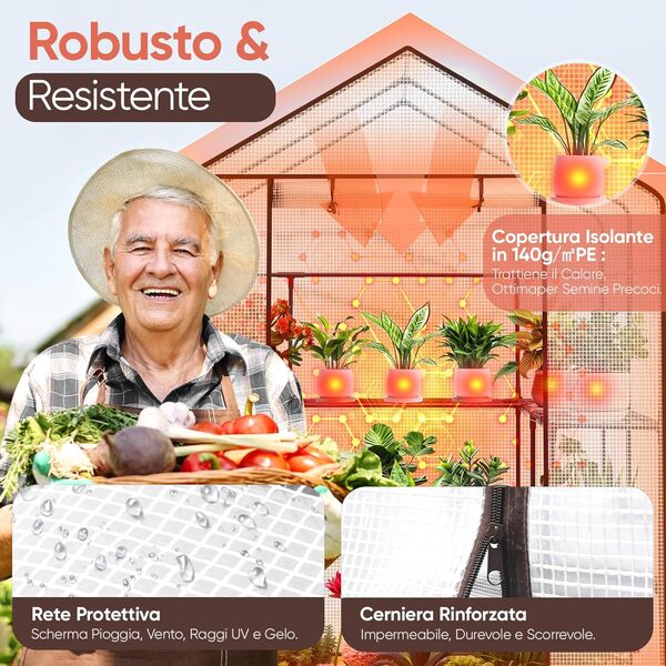 Sekey Film de Serre XXL 200 x 145 x 145 cm - Serre de Culture de tomates avec 10 étagères - Serre de Jardin Stable avec Housse en polyéthylène - Résistant à l'hiver - Blanc