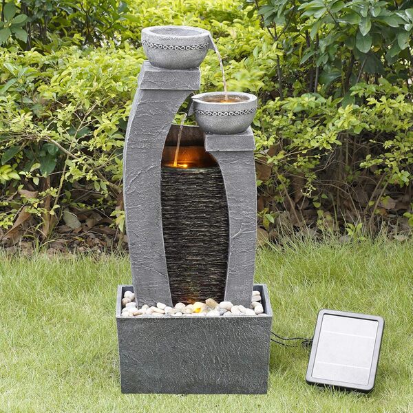 Teamson Home Fontaine Solaire Extérieure 3 Niveaux Cascade Moderne Grise 76 cm