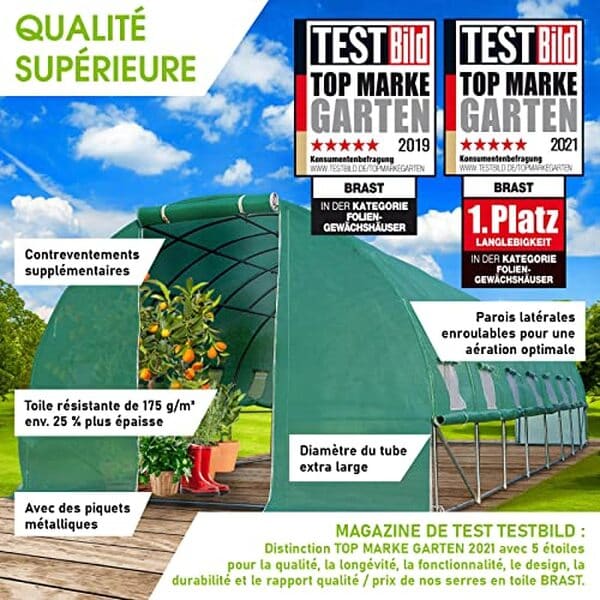 Découvrez notre test de la serre tunnel BRAST 24m2 : stabilité accrue et aération parfaite pour un jardin florissant. Analyse détaillée des performances et conseils d'installation.