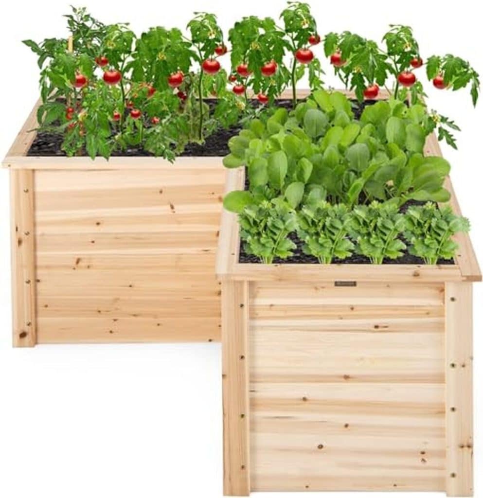 Revue du carré potager en bois Goplus : jardinière en L pour balcon