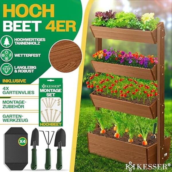 Découvrez comment monter efficacement une plate-bande surélevée KESSER® 4 étages en couleur brun avec notre guide détaillé et simplifié, conçu pour les jardiniers de tous niveaux