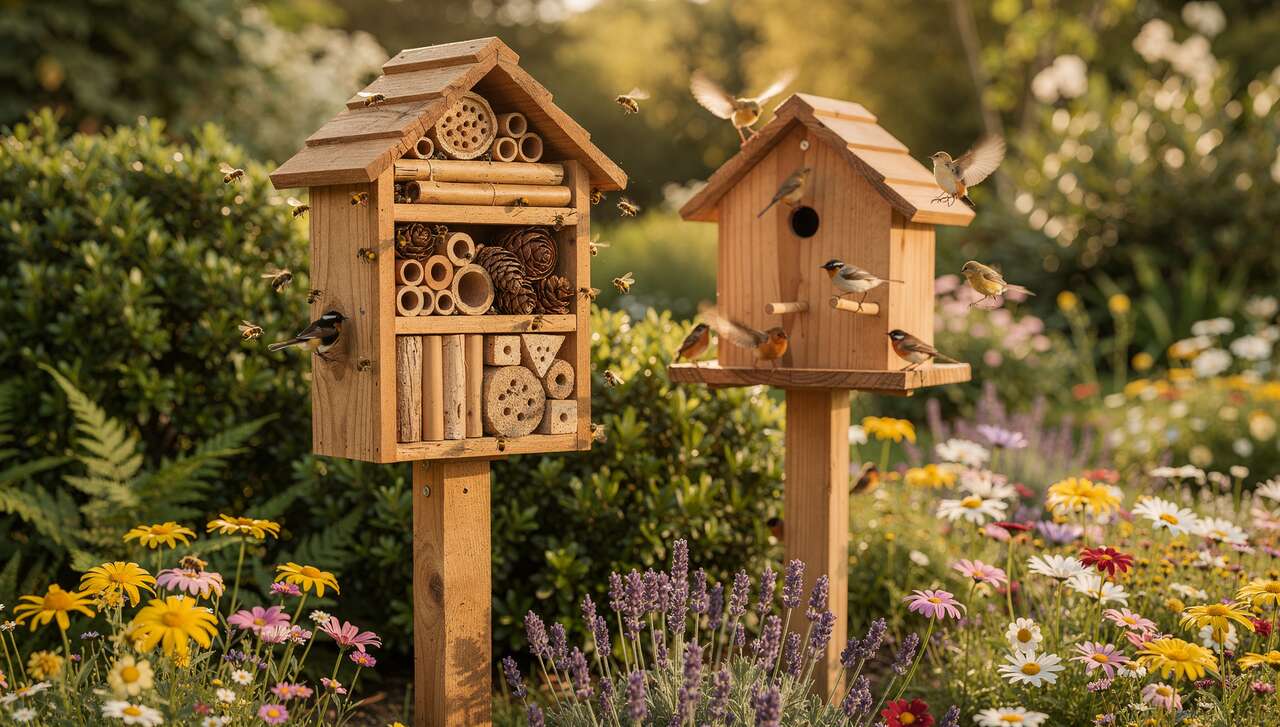 Créer un habitat favorable : hôtels à insectes et nichoirs