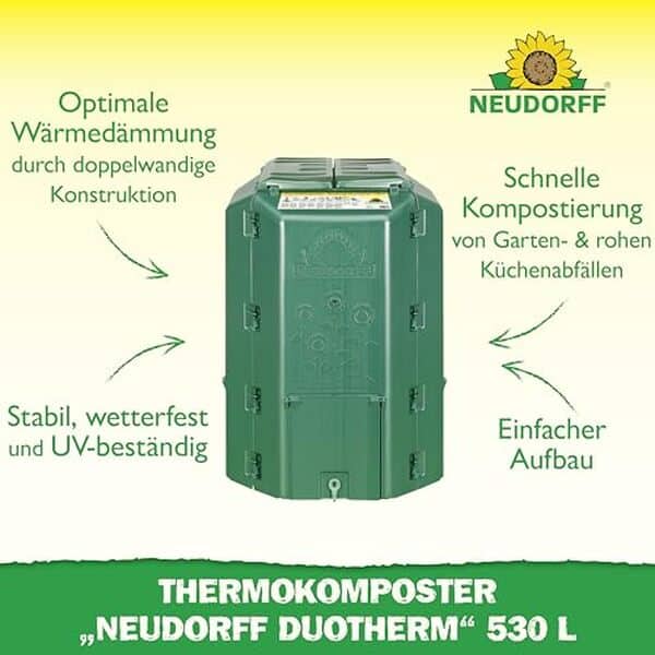 Découvrez notre analyse approfondie du composteur thermique Neudorf DuoTherm 530 l : performances, avantages et critères de choix pour un compostage réussi.