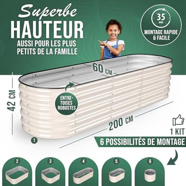 Découvrez notre analyse complète du bac de jardin surélevé Hofgarten 6-en-1, dimensions 200x60x42 cm en métal. Polyvalence et durabilité pour un jardinage optimisé.