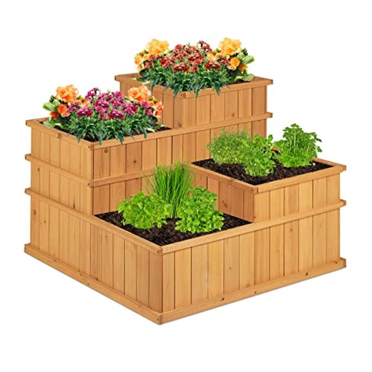 Test : bac potager Relaxdays 4 bacs, bois, pour balcon et terrasse
