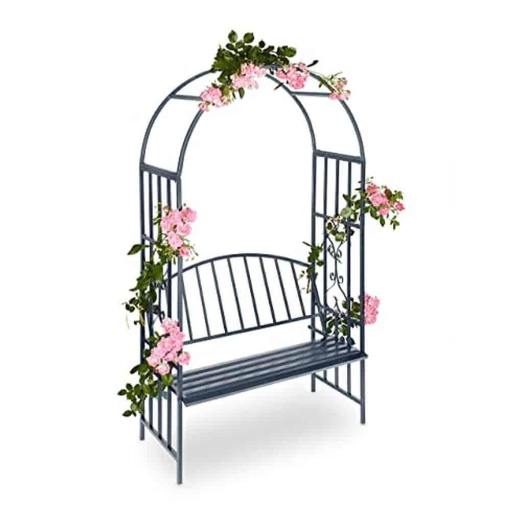 Avis sur l'arche à roses Relaxdays avec banc en métal 205 cm, gris