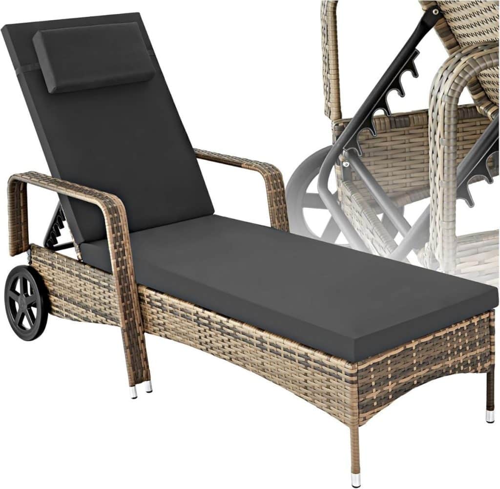 Test de la chaise longue tectake en résine tressée inclinable
