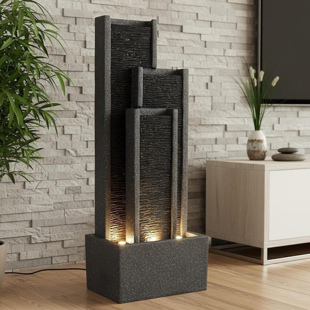 Test de la fontaine de jardin BK903 avec cascade éclairée