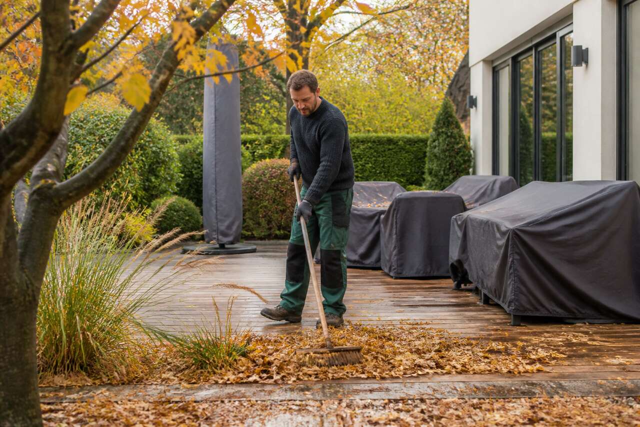 Nettoyer la terrasse et le jardin autour pour limiter taches et depots